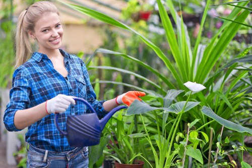 Gardener assessing a garden site with clipboard and tools